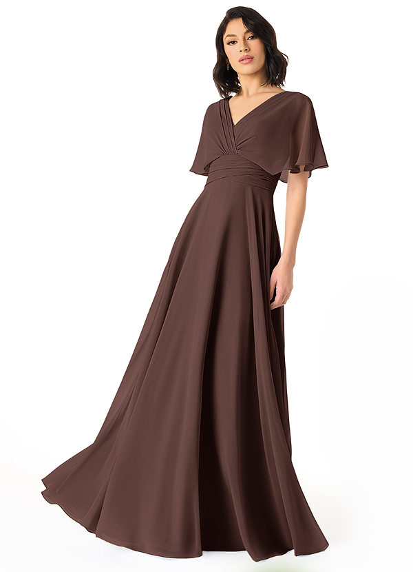 Azazie Pamela Bridesmaid Dresses Ganache A-Line V-Neck Pleated Chiffon Dress image1