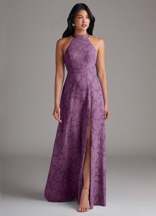 Azazie Clarice Bruidsmeisjes Jurken Jurk van Bloemen Burn-out met A-Lijn Zijsplit Blauweregen image1