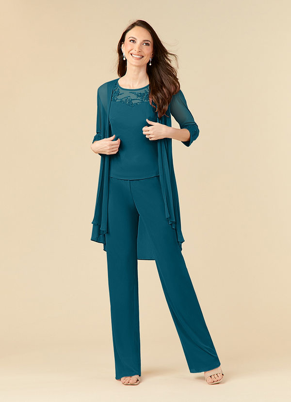 Azazie Frances Mother of the Brides Dresses Ink Blue Jumpsuit/Pantsuit Scoop Mesh Dress image1