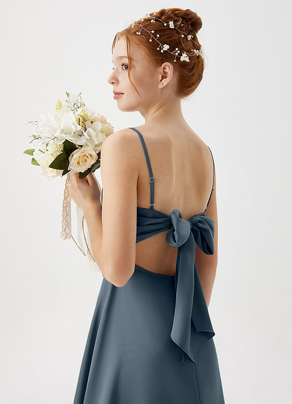 Azazie Shale Junior Twilight A-Line Stretch Satin Dress image1
