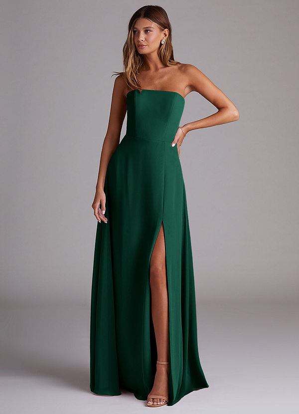 Azazie Wren Bridesmaid Dresses Emerald A-Line Side Slit Chiffon Convertible Dress image1