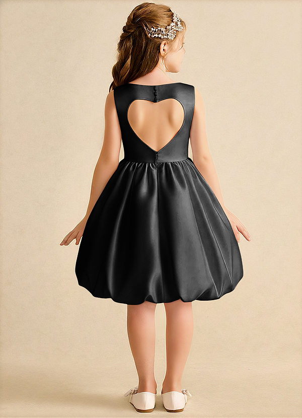 Azazie Nirvana Bloemenmeisjes Jurken Baljurk Jurk van Mat Satijn Ruches Zwart image1