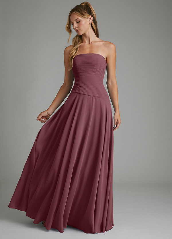 Azazie Layla Bridesmaid Dresses Sangria A-Line Strapless Chiffon Dress image1