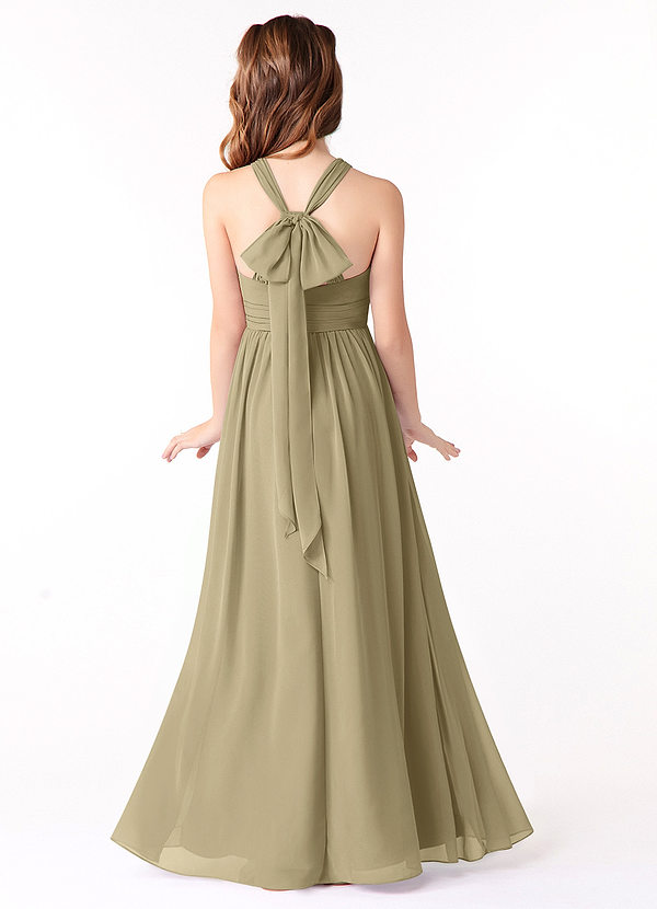 Azazie Jaylah Junior Moss Green A-Line Ruched Chiffon Dress image1
