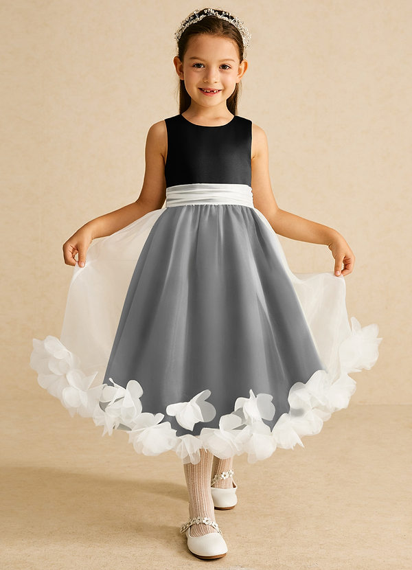 Azazie Stardust Blumenkinder Kleider A-Linie ärmellos Organza Kleid Schwarz image1