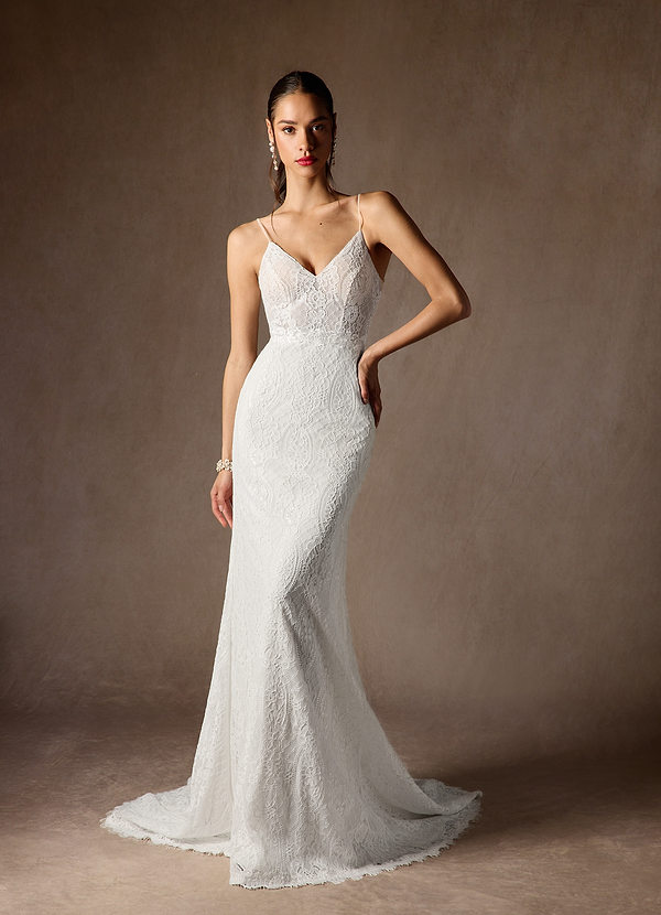 Azazie Lianna Wedding Dresses Diamond White Mermaid Lace Dress image1