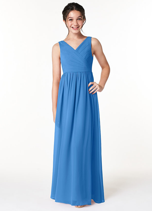 Azazie Sawyer Junior A-Linie Plissee Chiffon Kleid Blauhäher image1