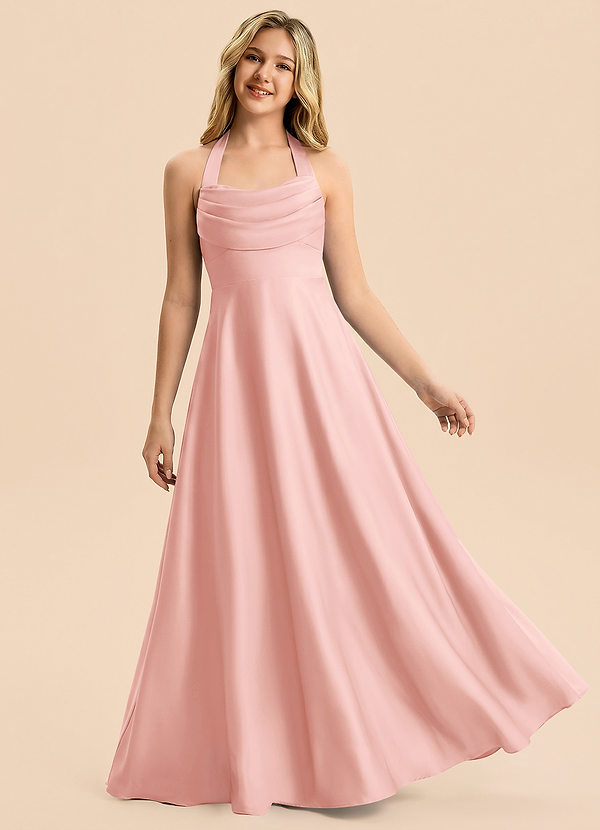Azazie Kady Junior Powder Pink A-Line Sweetheart Neckline Stretch Satin Dress image1