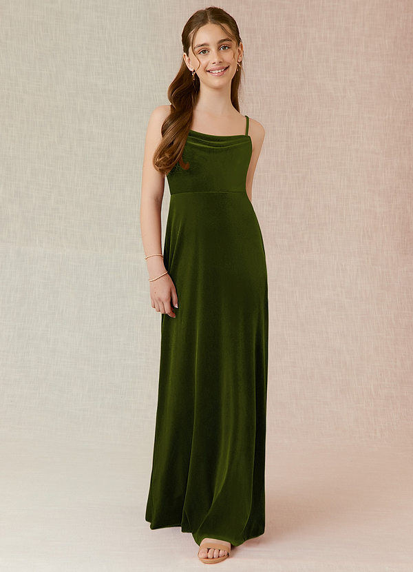 Azazie Solange Junior Olive A-Line Velvet Dress image1