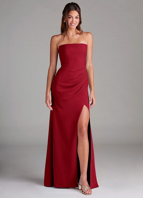 Azazie Leonis Suknie dla druhen Osłona Bez ramiączek Rozciągliwy Krep Do ziemi Sukienka image1