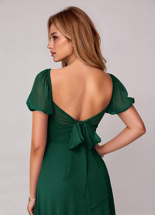 Azazie Fatima Bridesmaid Dresses Emerald A-Line with Pockets Chiffon Dress image1