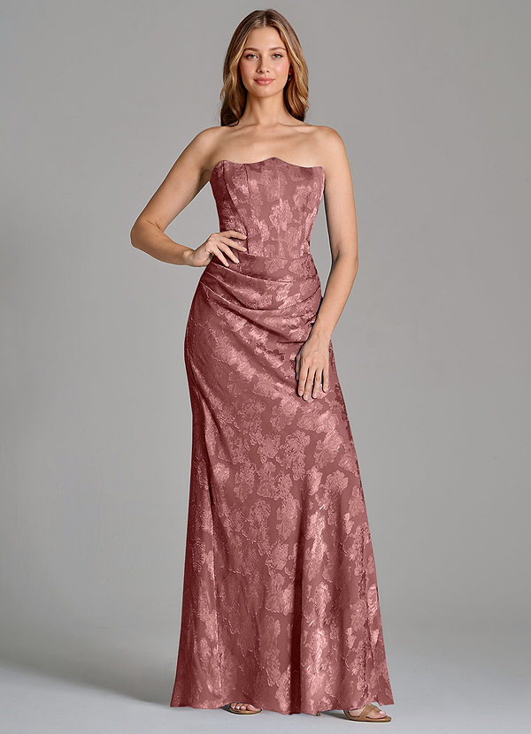 Azazie Ezrena 신부 들러리 드레스 인어 스트랩리스 플로럴 번아웃 바닥 길이 드레스 image1