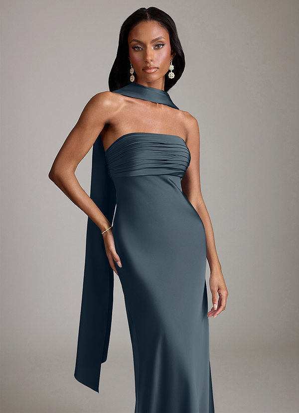 Azazie Saylor Bruidsmeisjes Jurken Jurk van Stretch Satijn met Zeemeermin Strapless Schemering image1