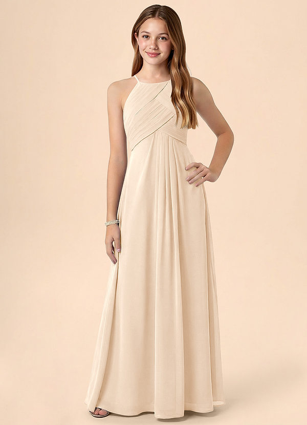 Azazie Ginny Junior White Alabaster A-Line Pleated Chiffon Dress image1