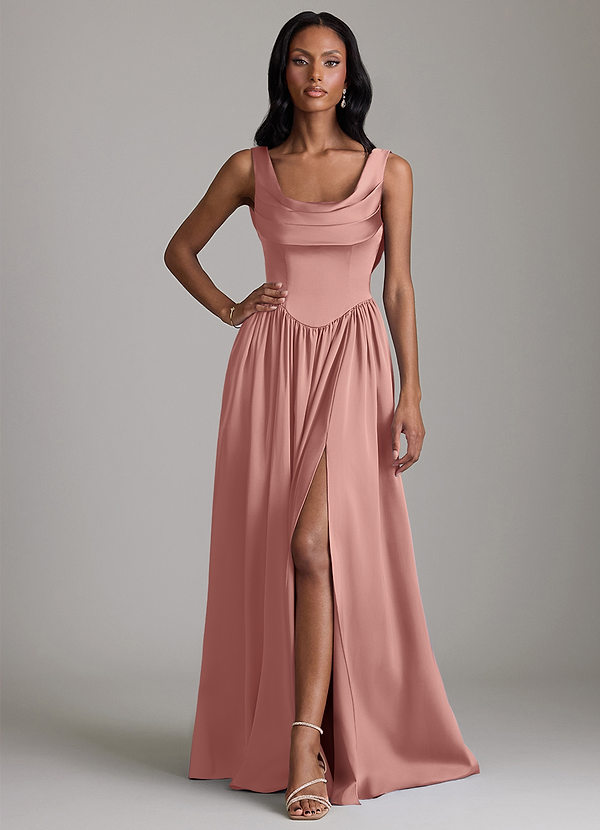 Azazie Novi Bridesmaid Dresses Rosette A-Line with Pockets Stretch Satin Dress image1