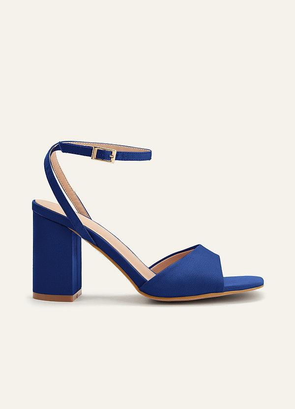 front Matching Color Stretch satin Square Toe Block Heels