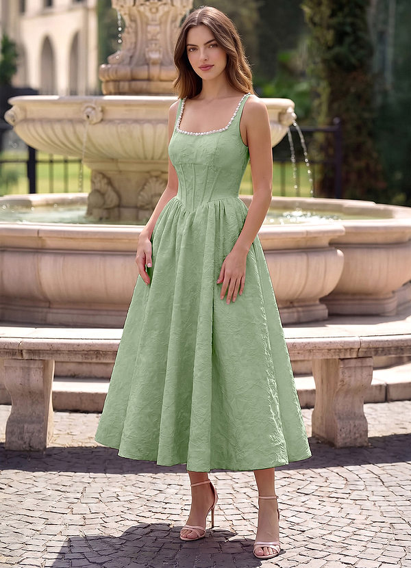 Sephone Sage Beading Rhinestone Jacquard Maxi Dress | Azazie