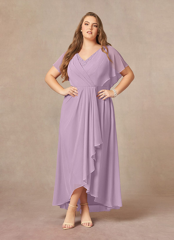 Azazie Eliza Mother of the Brides Dresses Wisteria A-Line V-Neck Pleated Chiffon Dress image1