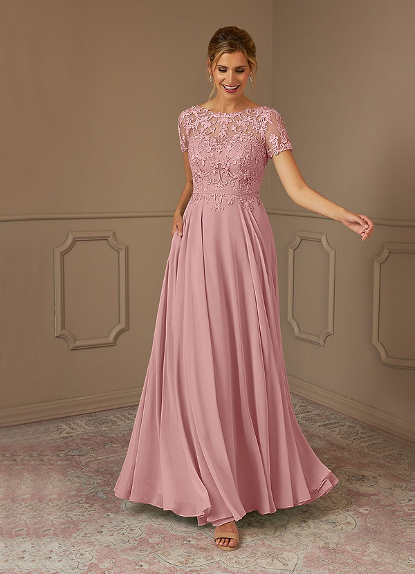 Azazie Adina Mother of the Brides Dresses Dusty Rose A-Line Boatneck Sequins Chiffon Dress image1