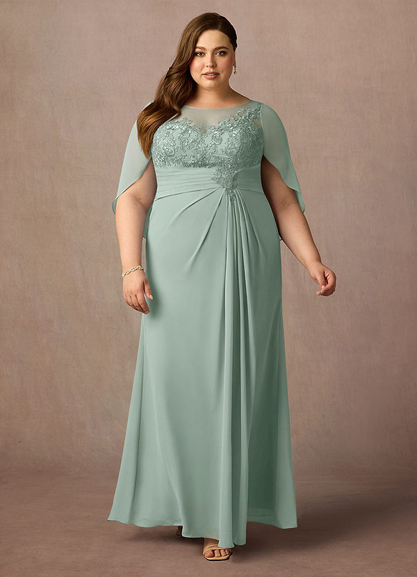 Azazie Hera Vestidos para la madre de la novia Vestido Agave de Gasa de Corte en A con Capa de encaje image1