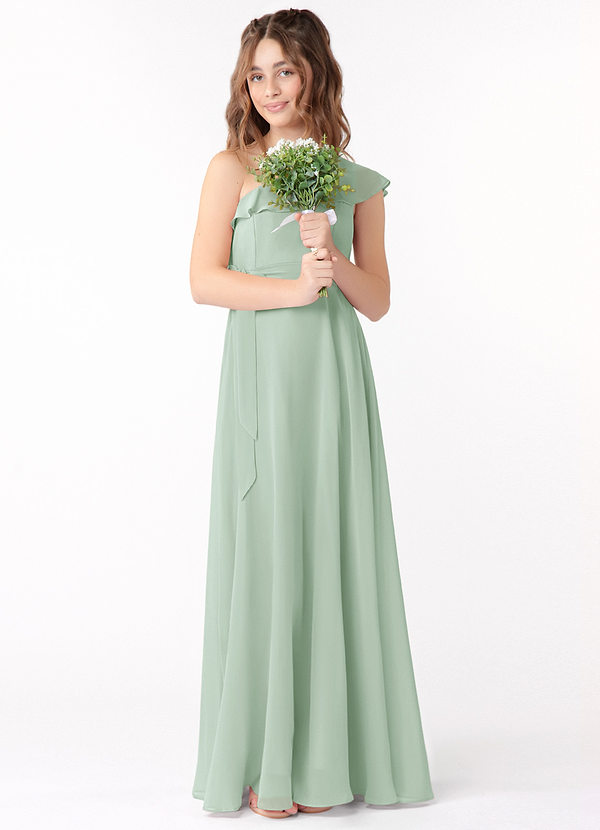 Azazie Eletta Junior Agave A-Line Ruched Chiffon Dress image1