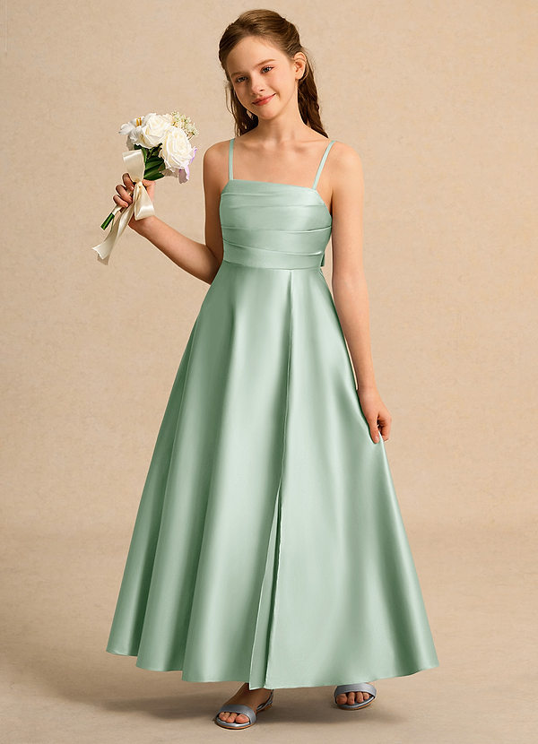 Azazie Pebbles Girl Vestidos de Niña de Flores Vestido de Agave de Satin Mate de Corte En A con Plisado image1