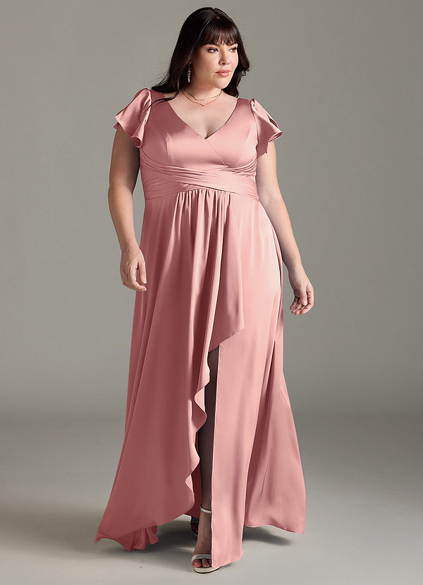 Azazie Omari Vestidos Dama de Honor Vestido de Rosetón de Satén Elástico de Corte en A image1