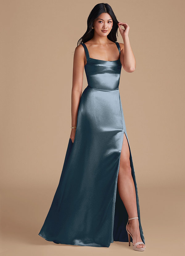 Azazie Hope Bridesmaid Dresses Twilight A-Line with Pockets Metallic Satin Dress image1
