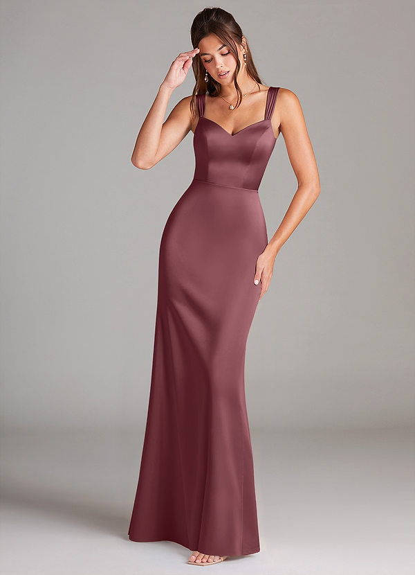 Azazie Denice Bridesmaid Dresses Desert Rose Sheath Pleated Stretch Satin Dress image1
