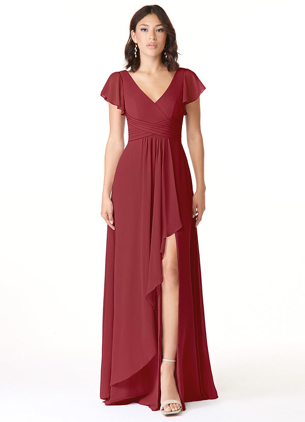 Azazie Omari Bridesmaid Dresses Pomegranate A-Line Chiffon Dress image1