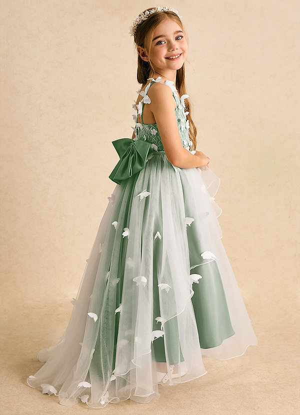 Azazie Darlina Robes de Fillette d'Honneur Robe Princesse en Tulle Dentelle Ivoire Matcha image1