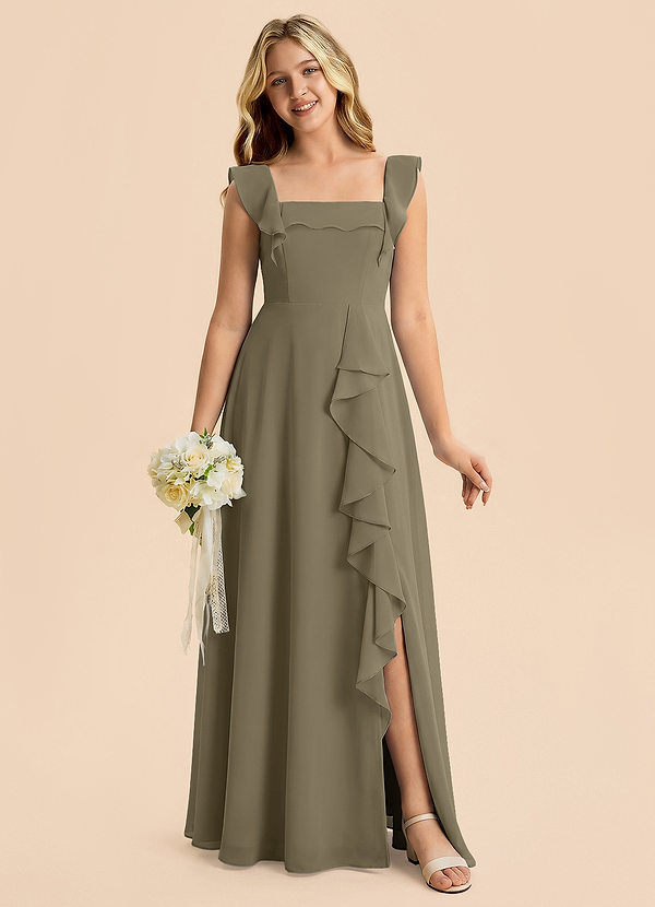 Nori Junior Willow Green A-Line Ruched Chiffon Dress image1