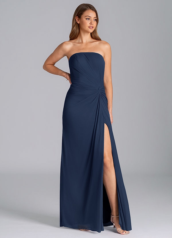 Azazie Mariya Vestidos Dama de Honor Vestido de Azul Marino Oscuro de Malla de Corte Sirena con Sin tirantes image1