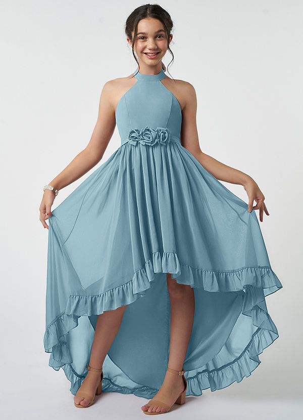 Azazie Hermione Junior Robe Trapèze en Mousseline de soie Bleu Maussade image1