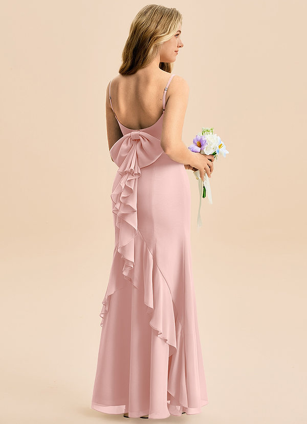 Azazie Lioren Junior Powder Pink Mermaid Bow Chiffon Dress image1