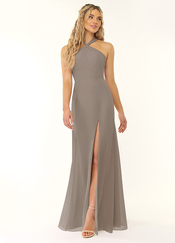 Azazie Rue Abiti da Damigella Abito A-Line in Chiffon con Scollo Halter Taupe image1