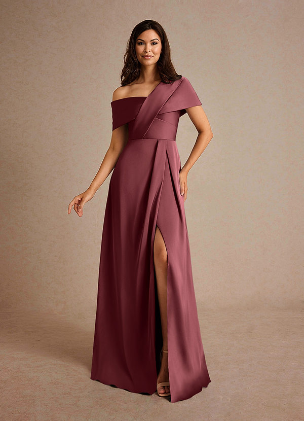 Azazie Milton Mother of the Brides Dresses Merlot A-Line Pleated Stretch Satin Dress image1