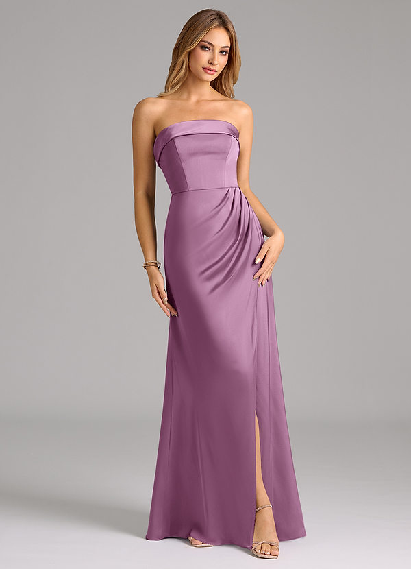 Azazie Aretha Robes de demoiselle d'honneur Robe Trapèze Convertible en Satin extensible Bustier Glycine image1