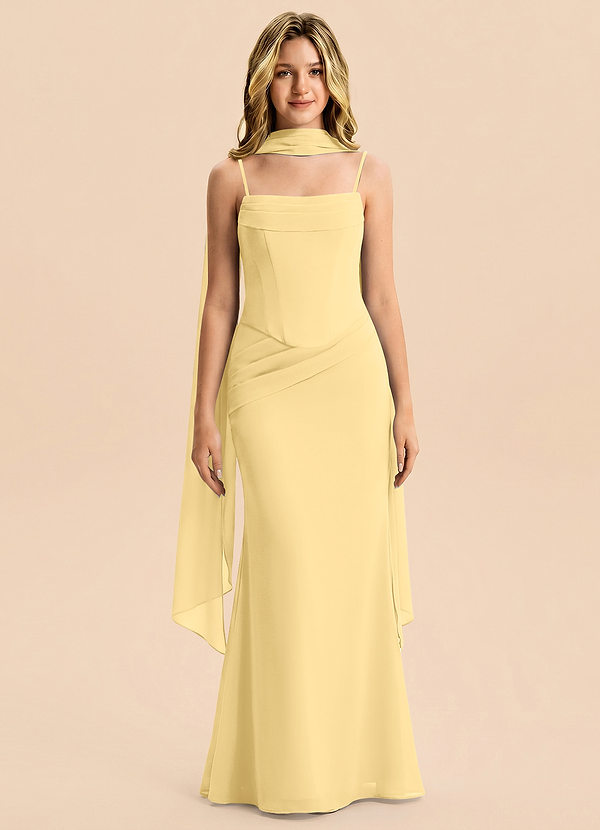 Azazie Sorrel Junior Meerjungfrau-Linie Plissee Chiffon Kleid Butter image1