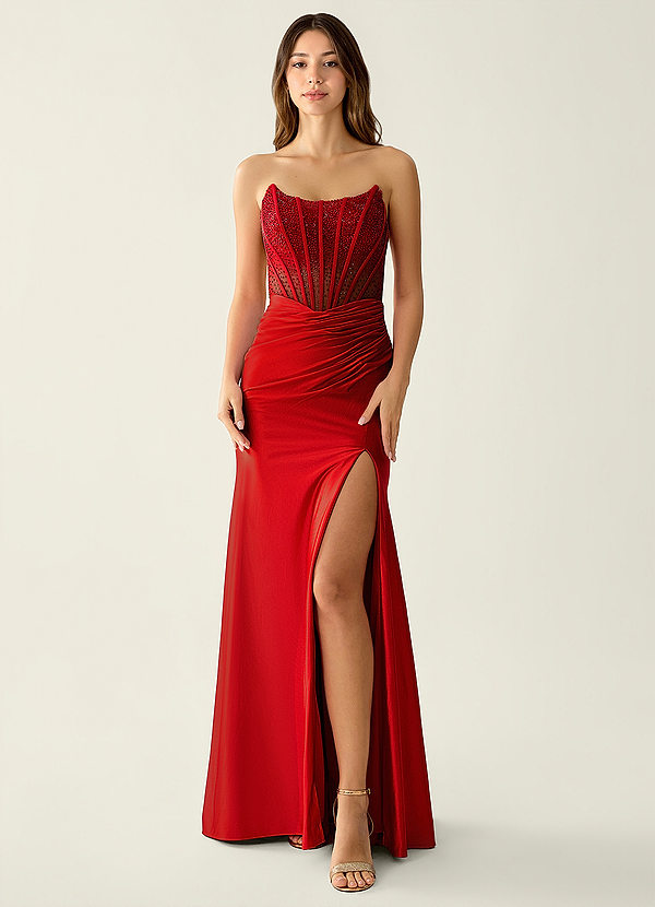 Valeria Bourgogne Robe de bal sirène bustier en satin ornée de strass et d'un corset image1