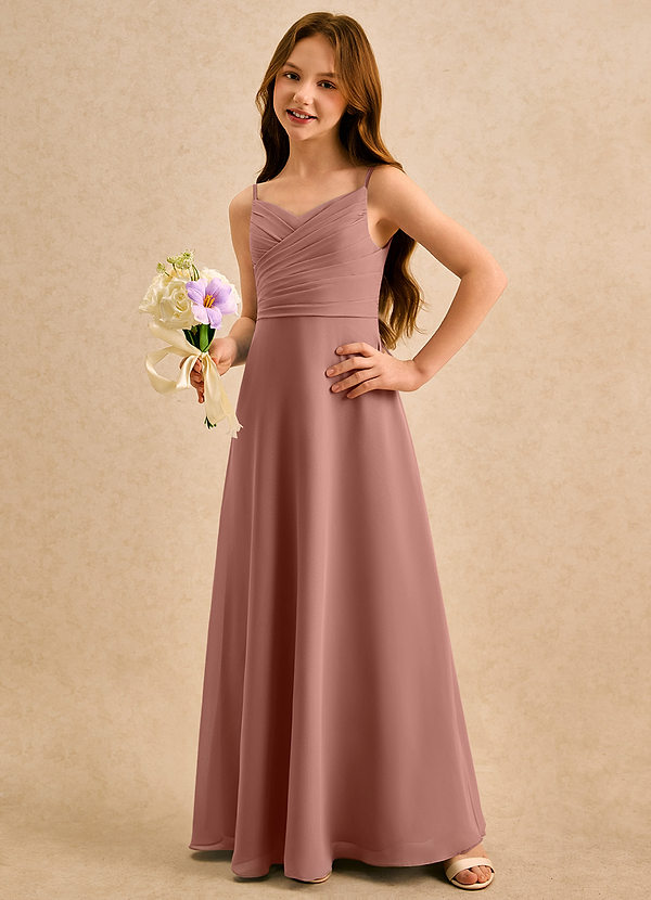 Azazie Hollie Girls Formal Abiti da Ragazza di Fiori Abito A-Line in Chiffon Scollo a Cuore Cedro Rosa image1