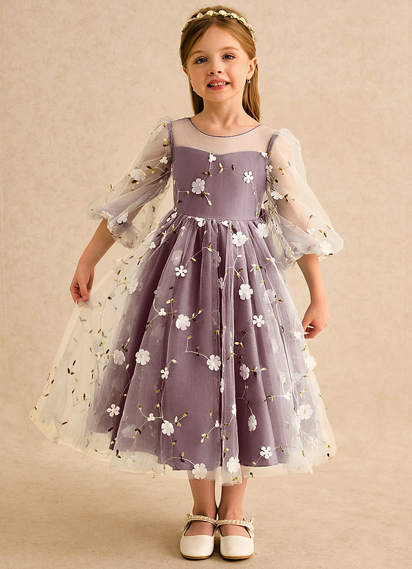 Azazie Elowen Flower Girl Dresses Sangria A-Line Sweetheart Neckline Lace Dress image1