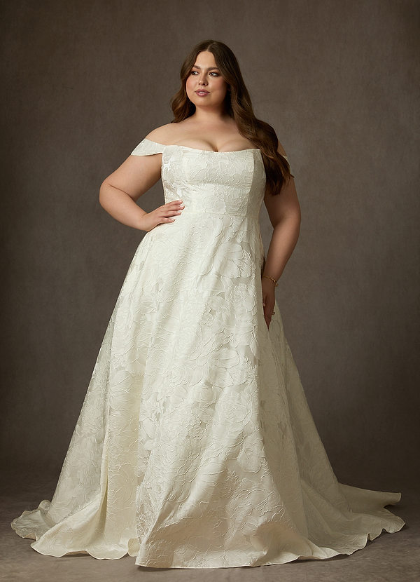 Azazie Amaya Trouwjurken Jurk van Bloemenjacquard met Baljurk Strapless Antiek Wit image1