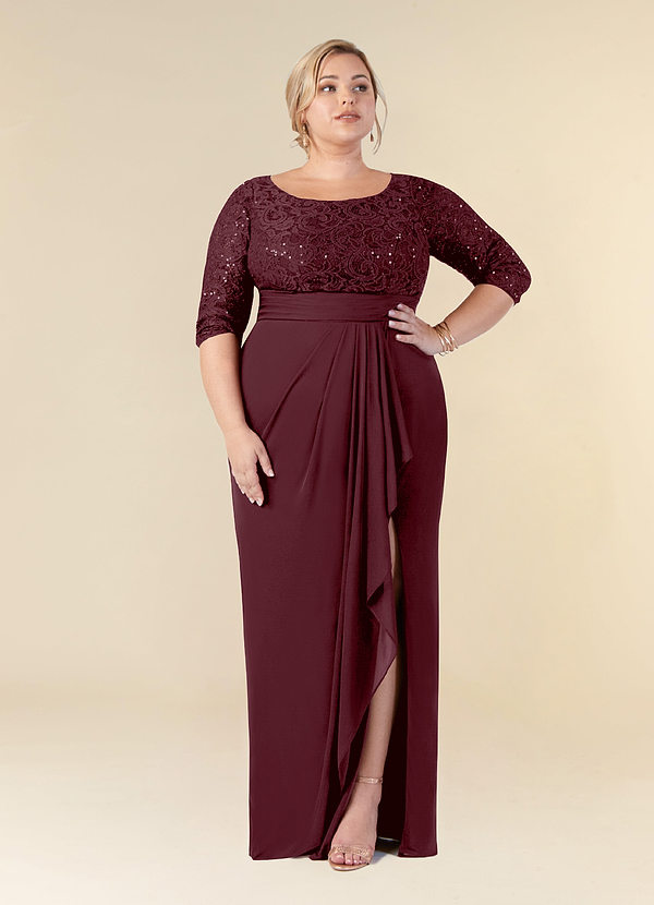 Azazie Macie Brautmutterkleider Etui Pailletten Schaufel Spitze Kleid Cabernetrot image1