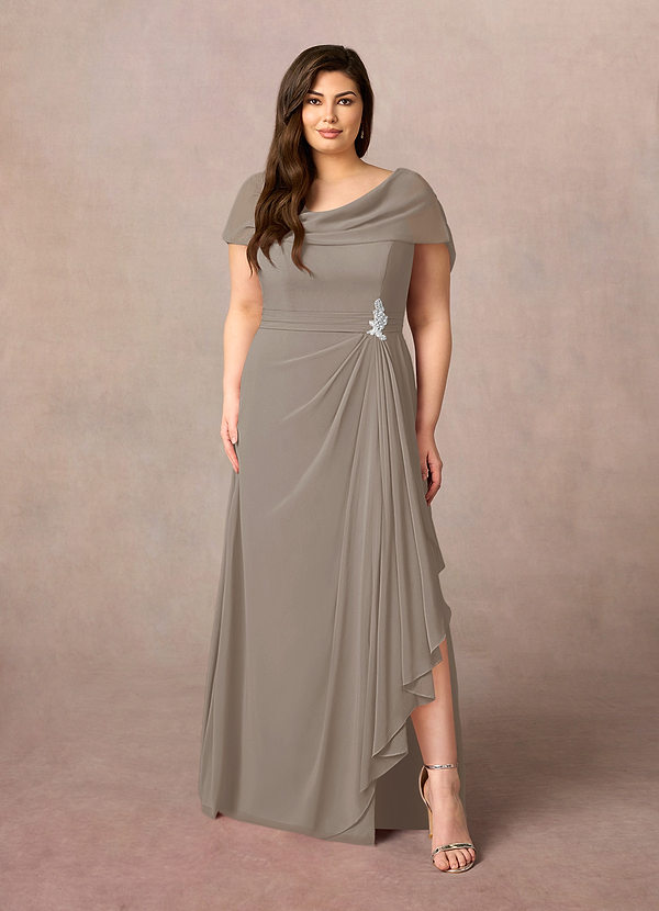 Azazie Mary Vestidos de Madre de la Novia Vestido de Gris Pardo de Gasa de Corte En A con Corte Lateral image1