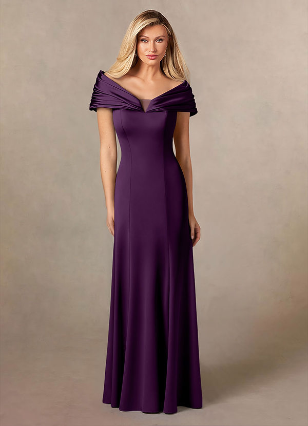 Azazie Auberdeen Mother of the Brides Dresses Grape Mermaid Pleated Stretch Satin Dress image1