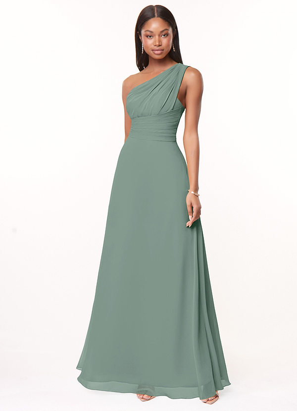Azazie Ashley Bridesmaid Dresses Silver Sage A-Line Ruched Chiffon Dress image1