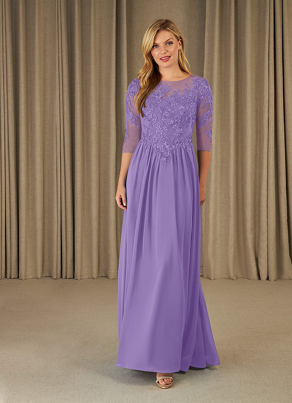 Azazie Mirielle Brautmutterkleider A-Linie Schaufel Spitze Chiffon Kleid Tahiti image1
