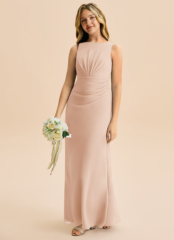 Azazie Floris Junior Robe Trapèze en Mousseline de soie Plissée Rose Perle image1