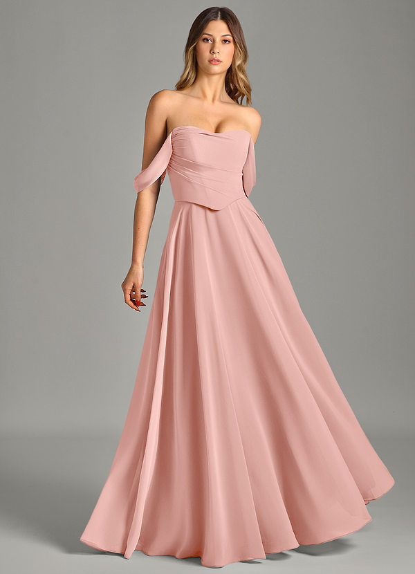 Azazie Chelsey Abiti da Damigella Abito Convertibile A-Line in Chiffon a Spalla Scoperta Rosetta image1